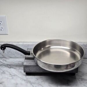 Vintage Faberware 10 Inch Skillet Fry Pan Stainless Steel Aluminum Clad, No Lid
